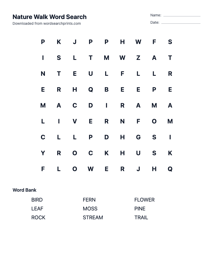 Nature Walk Word Search