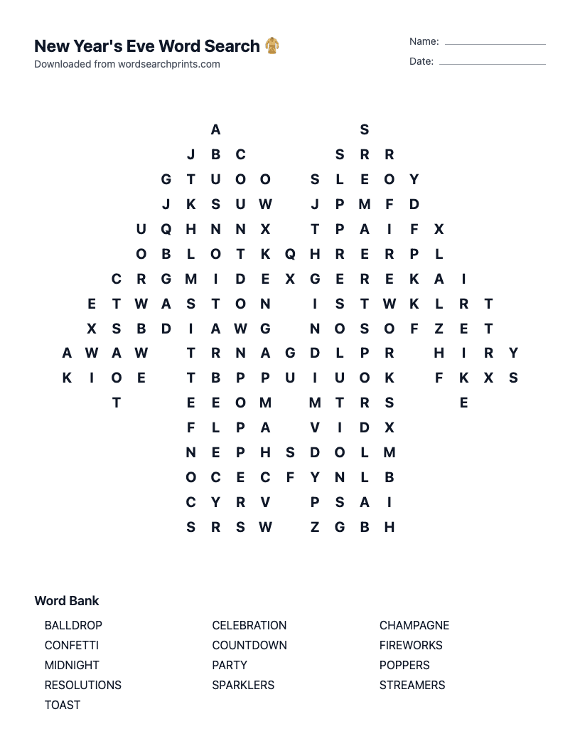 New Year's Eve Word Search
