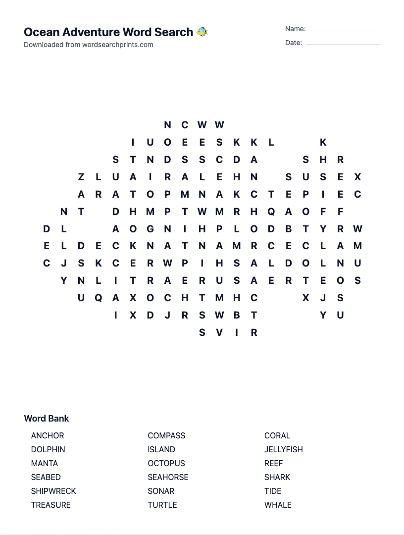 Ocean Adventure Word Search