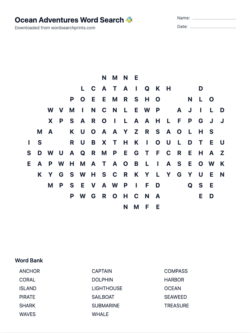 Ocean Adventures Word Search