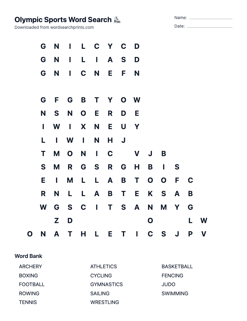 Olympic Sports Word Search