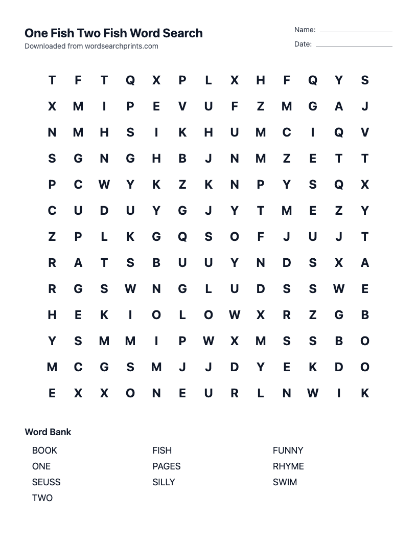 One Fish Two Fish Word Search