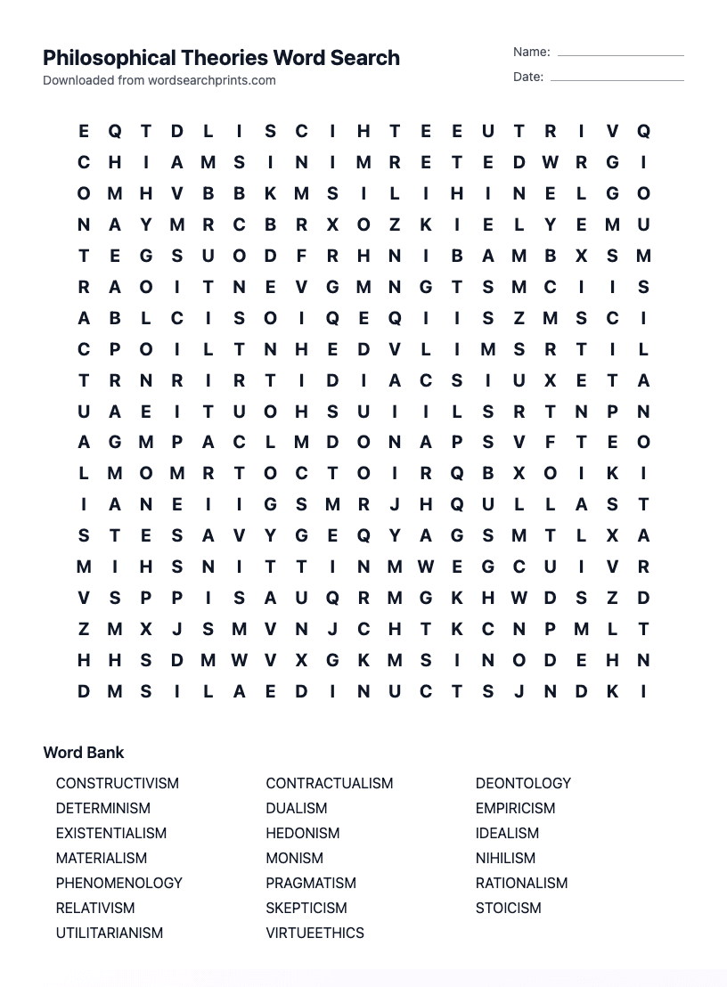 Philosophical Theories Word Search