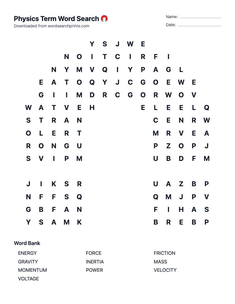 Physics Term Word Search