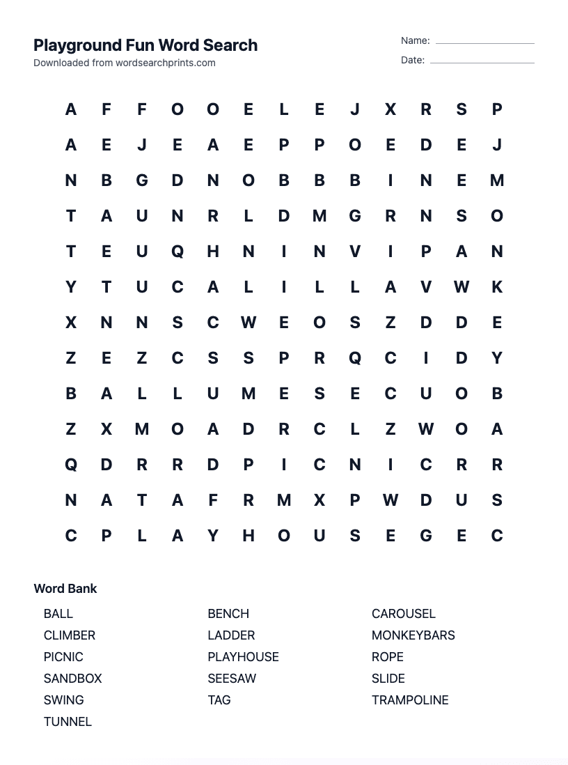 Playground Fun Word Search