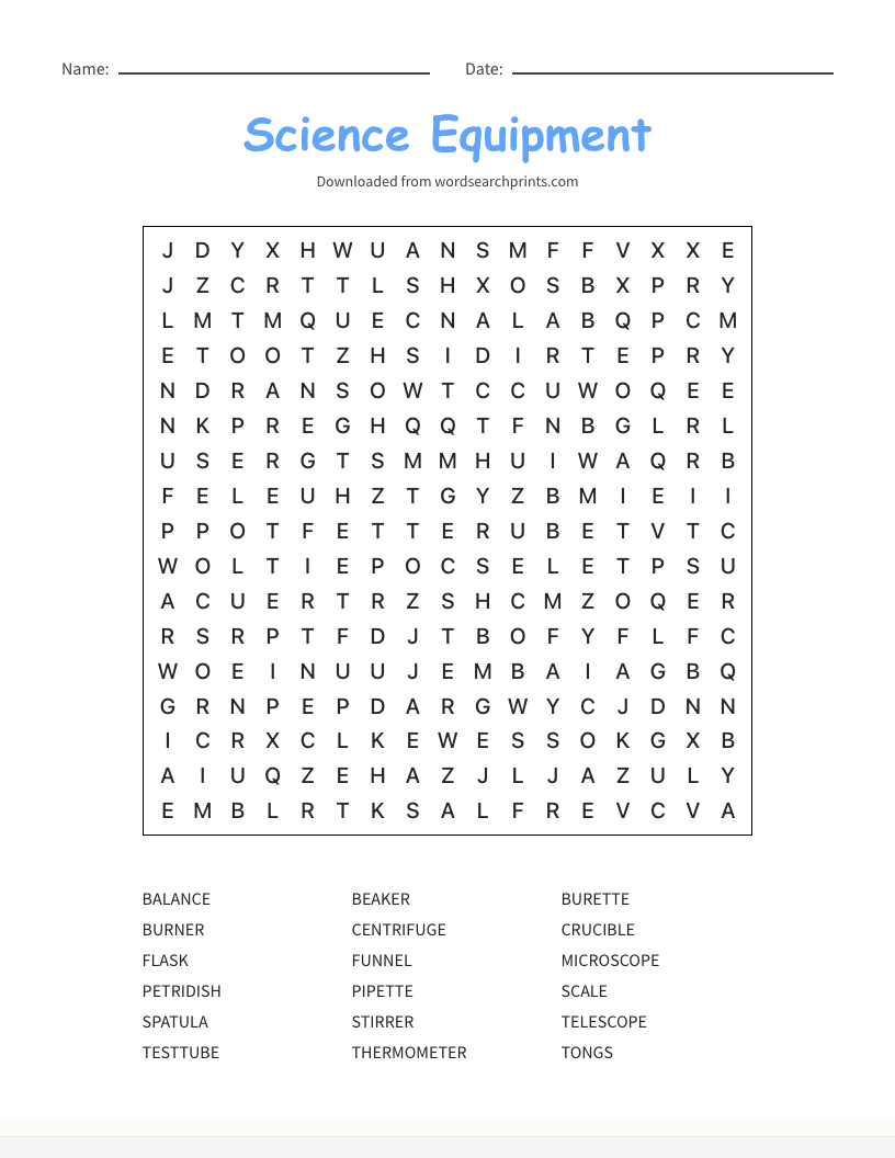 Science Equipment Word Search