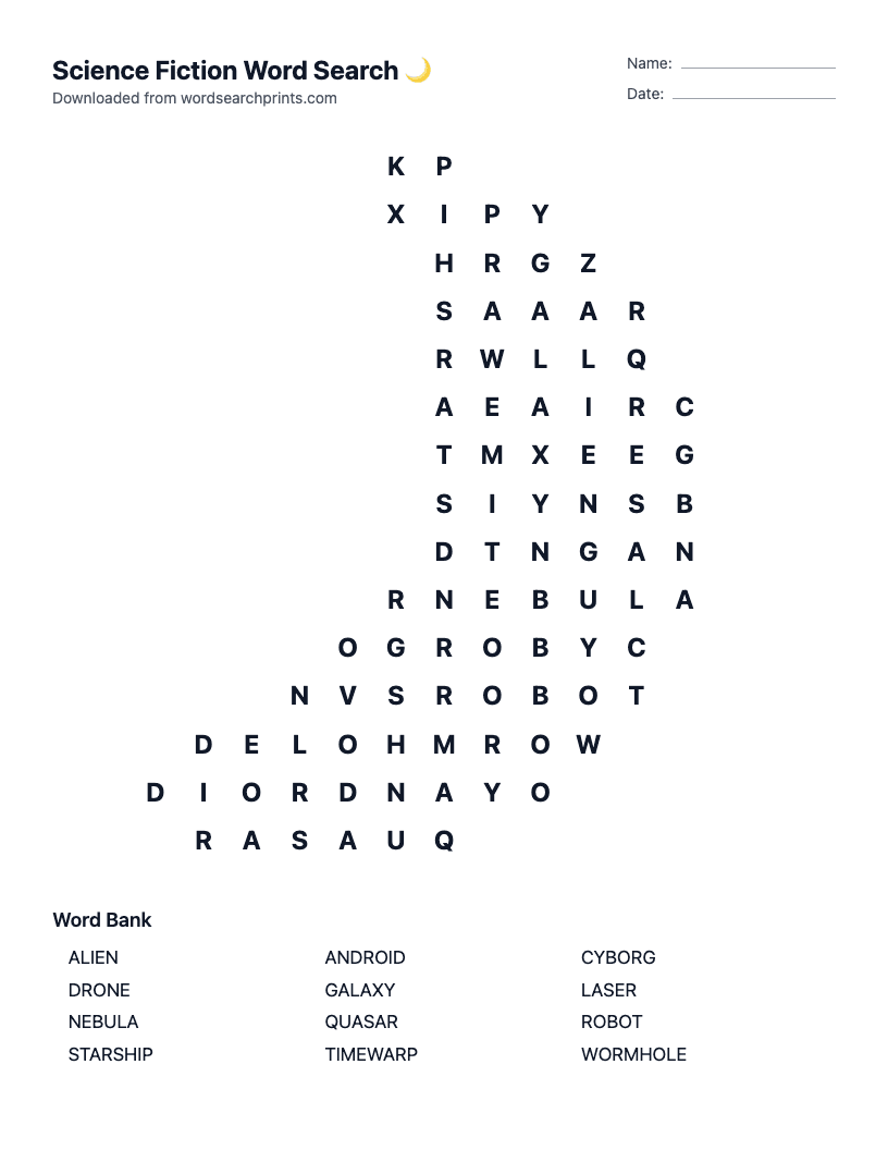 Science Fiction Word Search