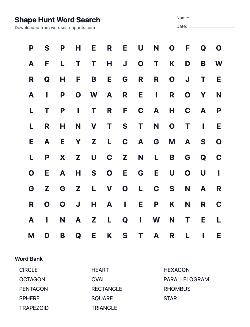 Shape Hunt Word Search