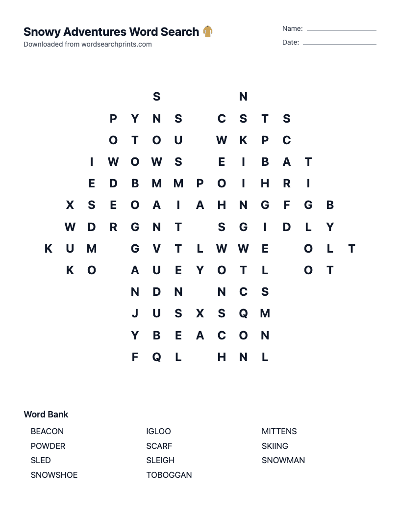 Snowy Adventures Word Search