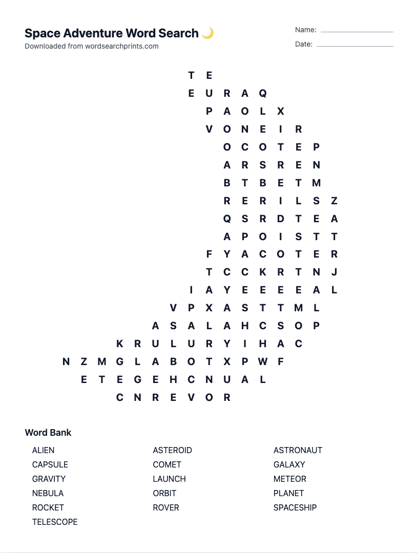 Space Adventure Word Search
