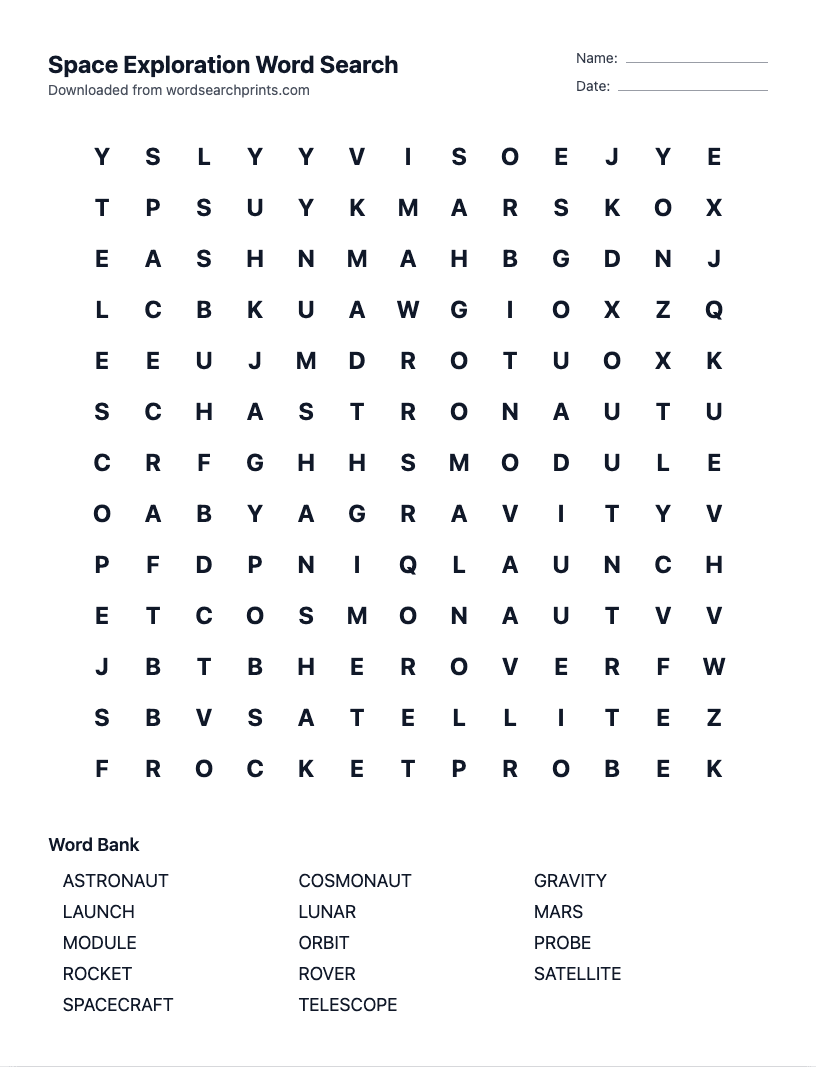 Space Exploration Word Search