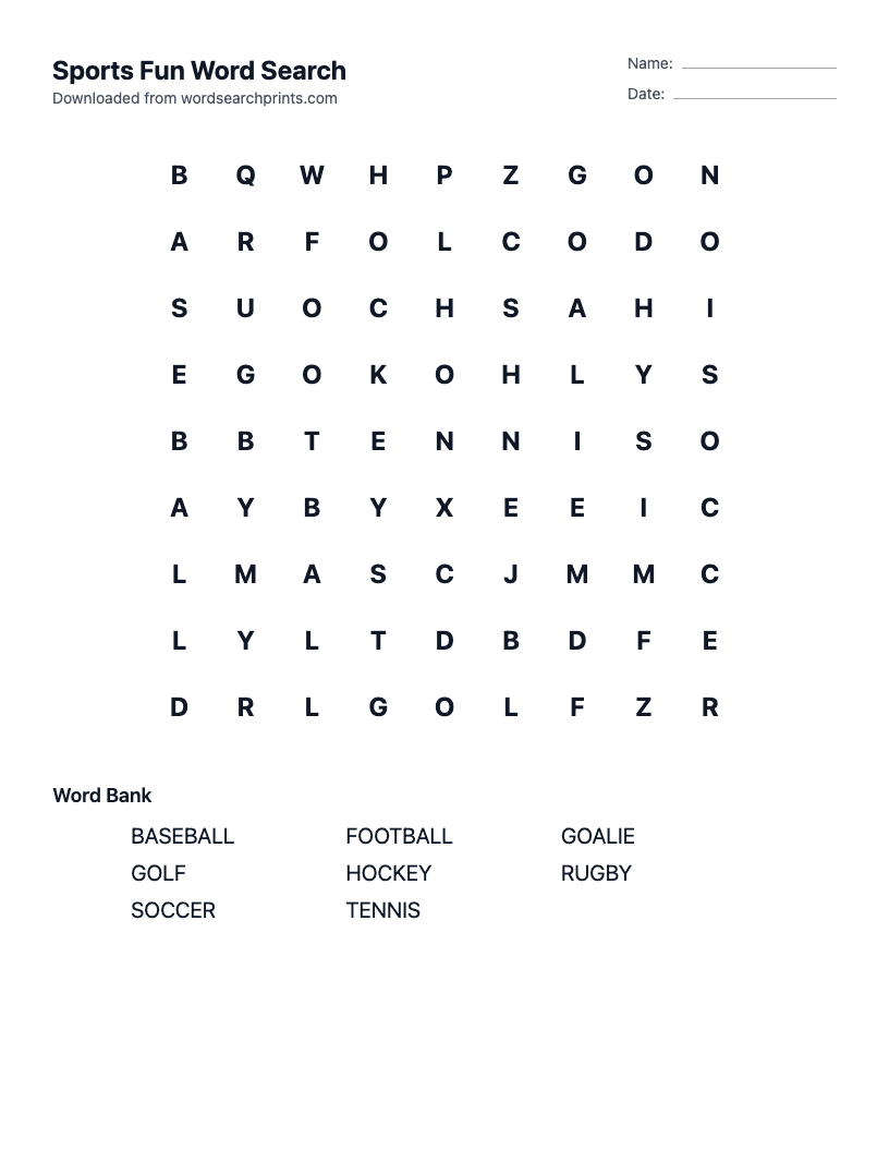 Sports Fun Word Search