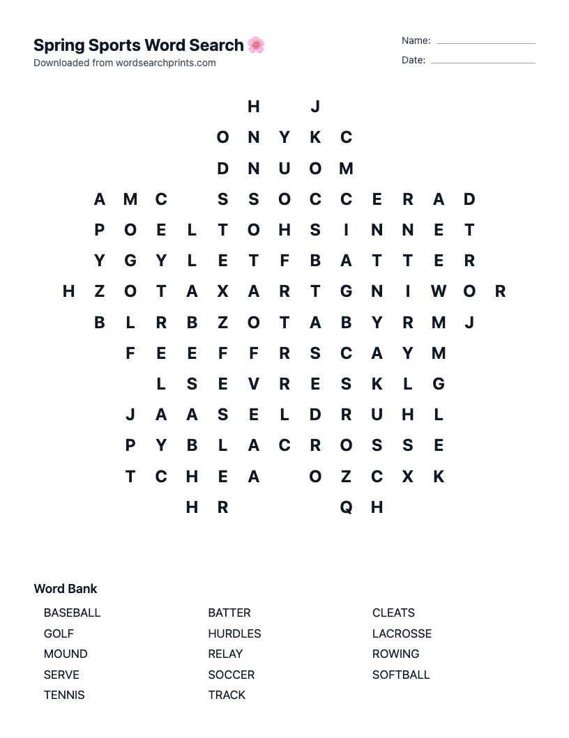 Spring Sports Word Search