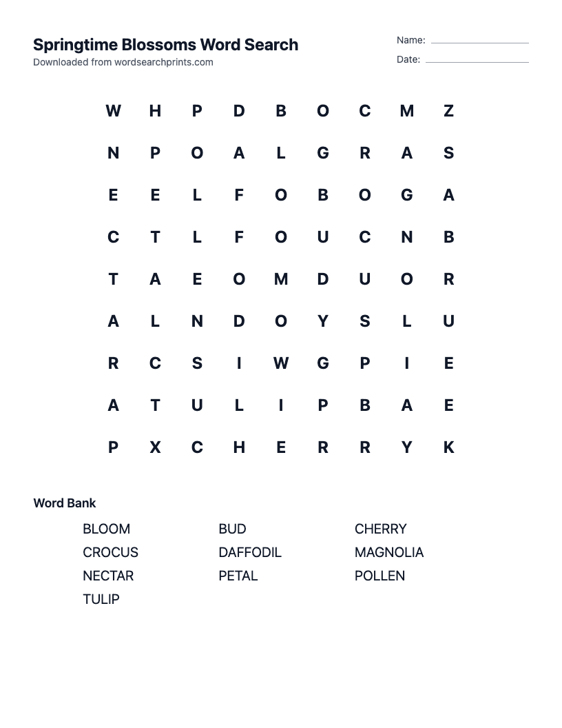 Springtime Blossoms Word Search