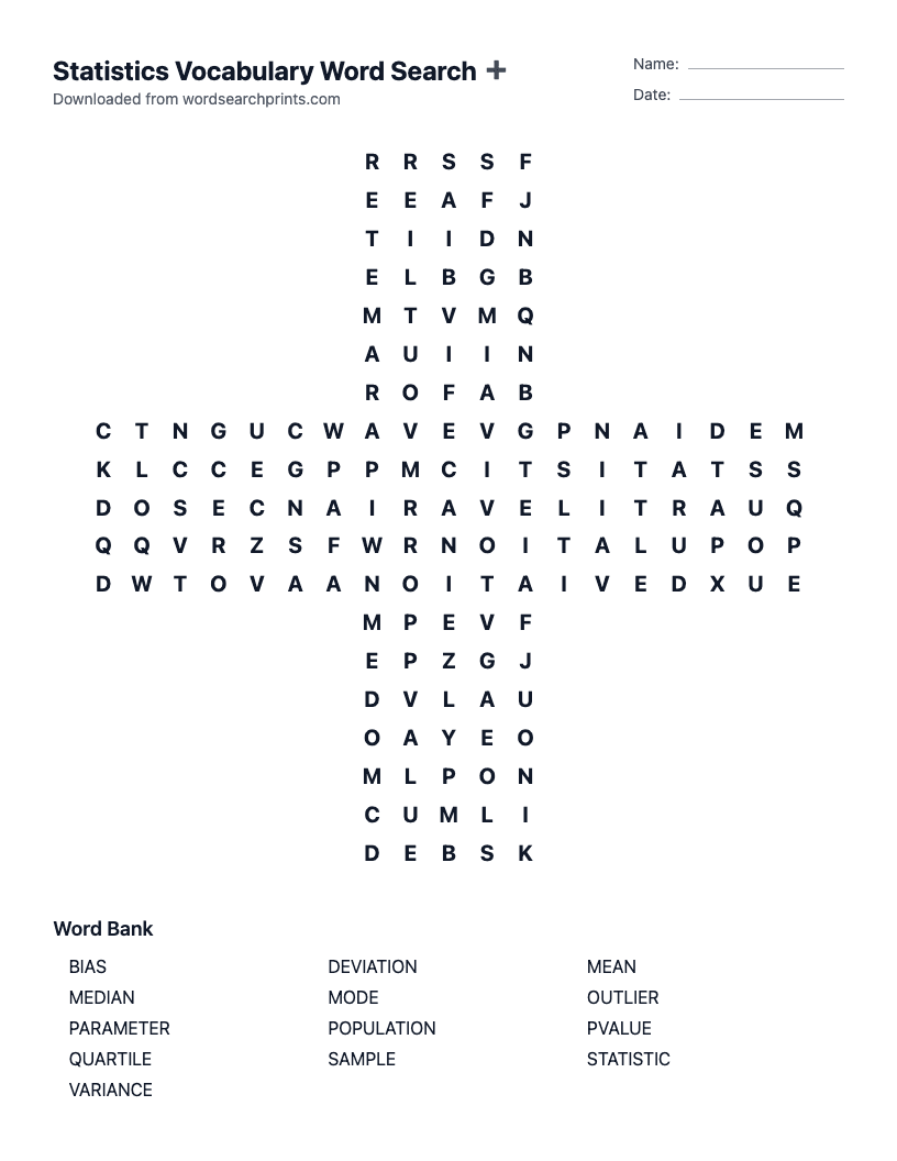 Statistics Vocabulary Word Search