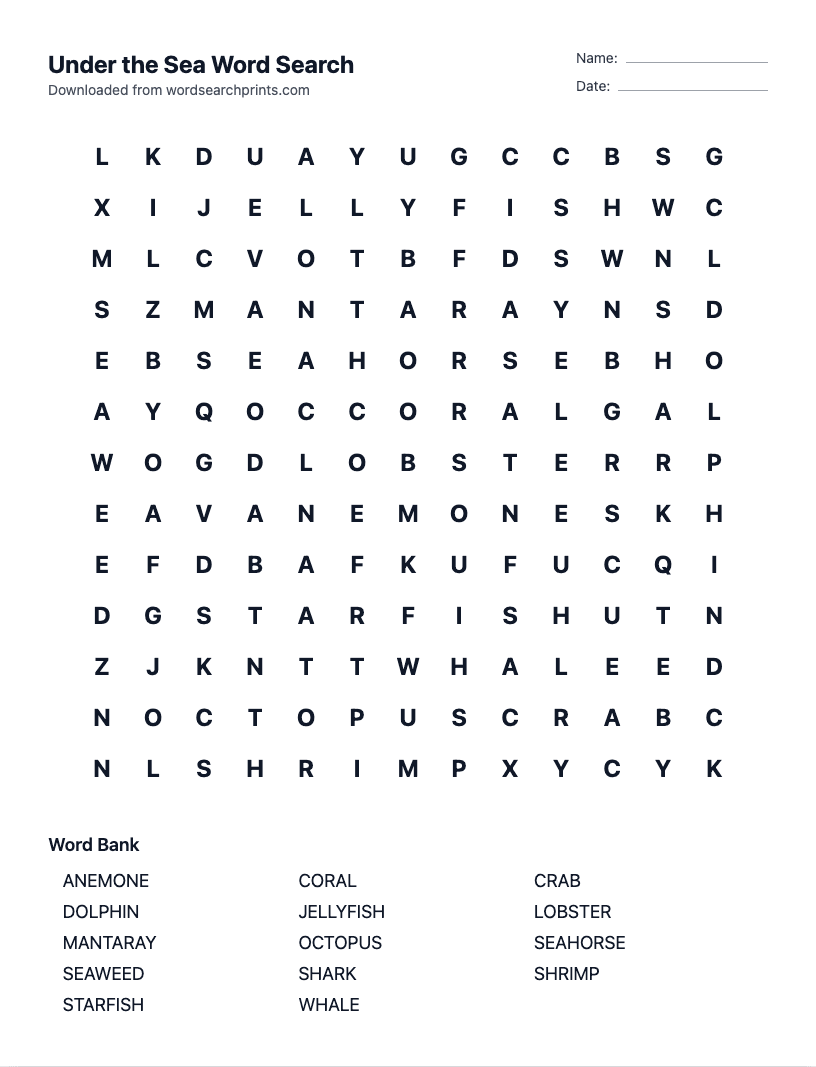 Under the Sea Word Search