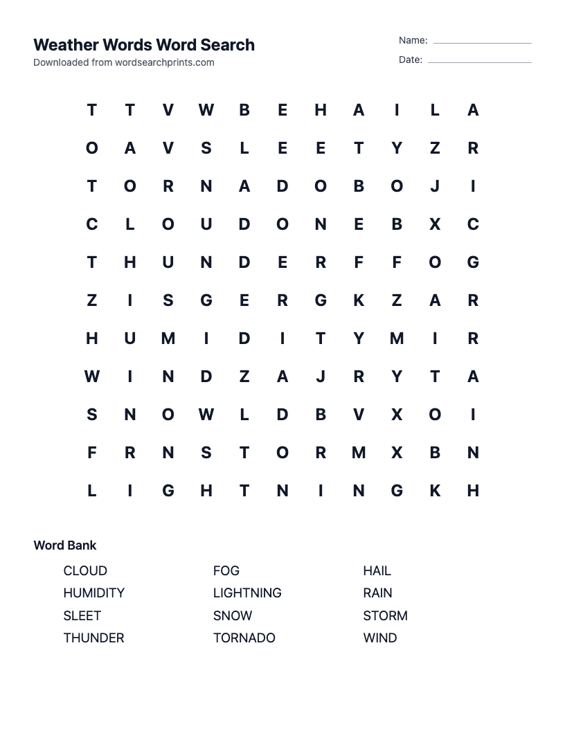 Weather Words Word Search