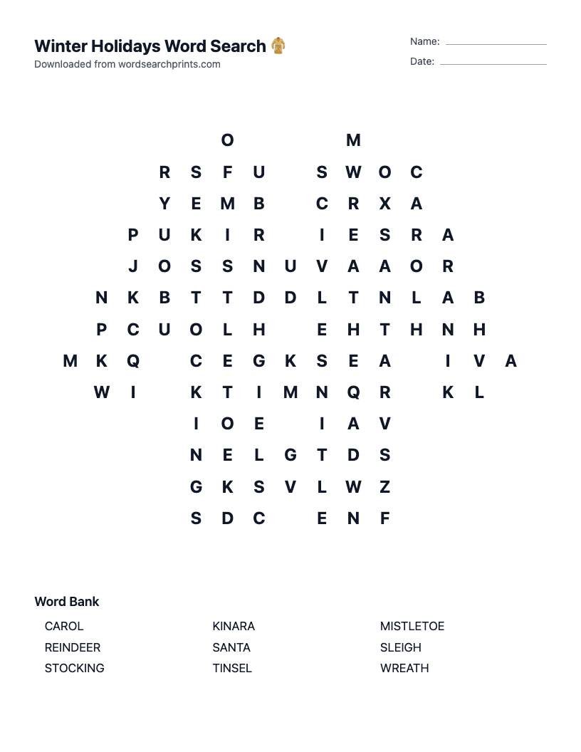 Winter Holidays Word Search