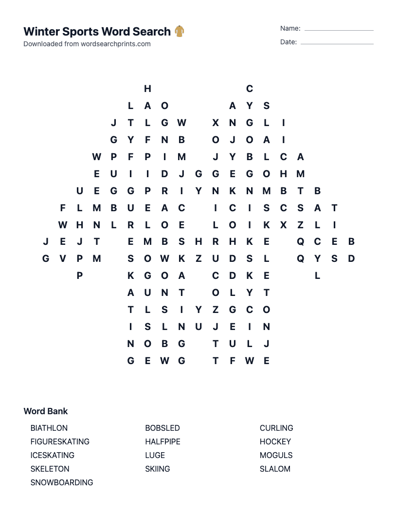 Winter Sports Word Search