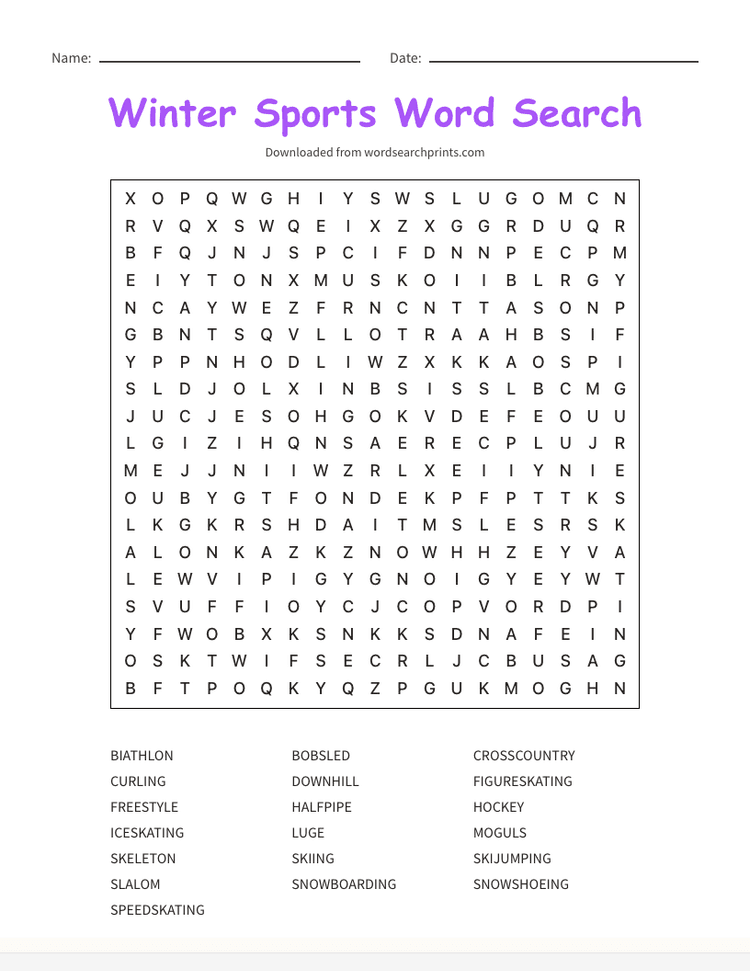 Winter Sports Word Stacks