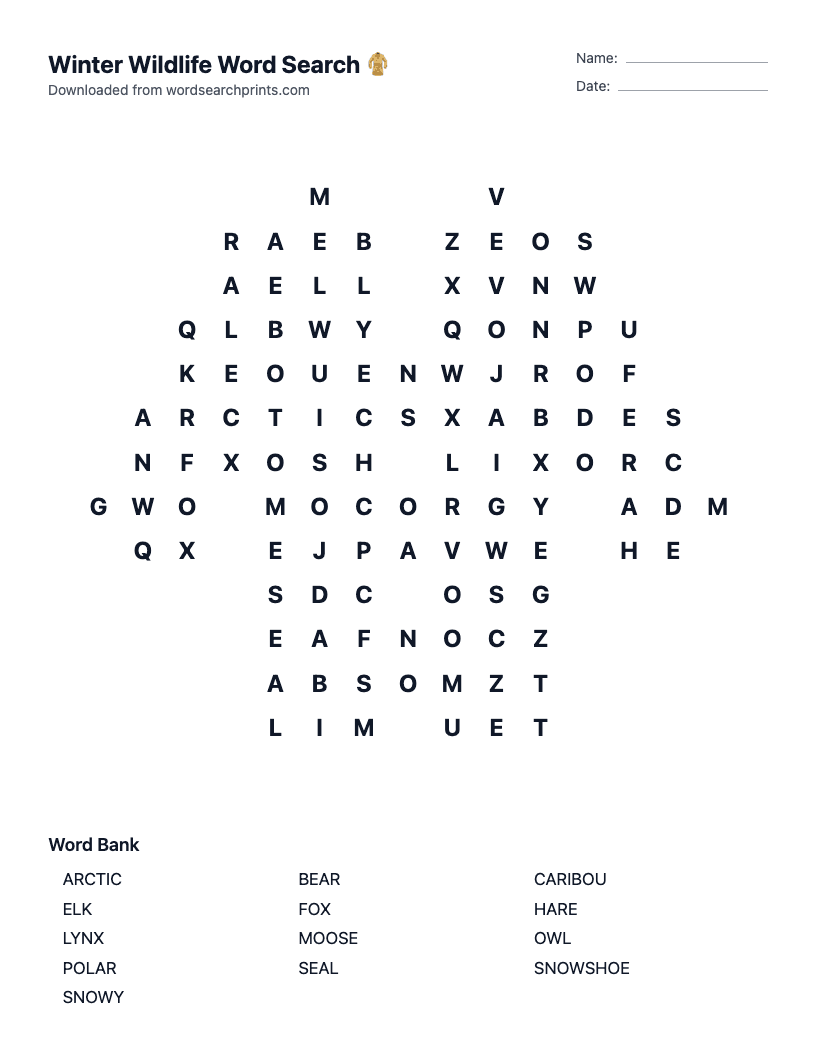 Winter Wildlife Word Search