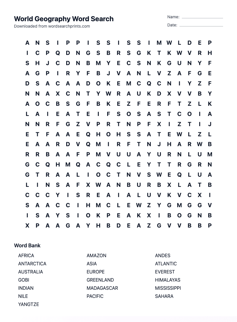 World Geography Word Search
