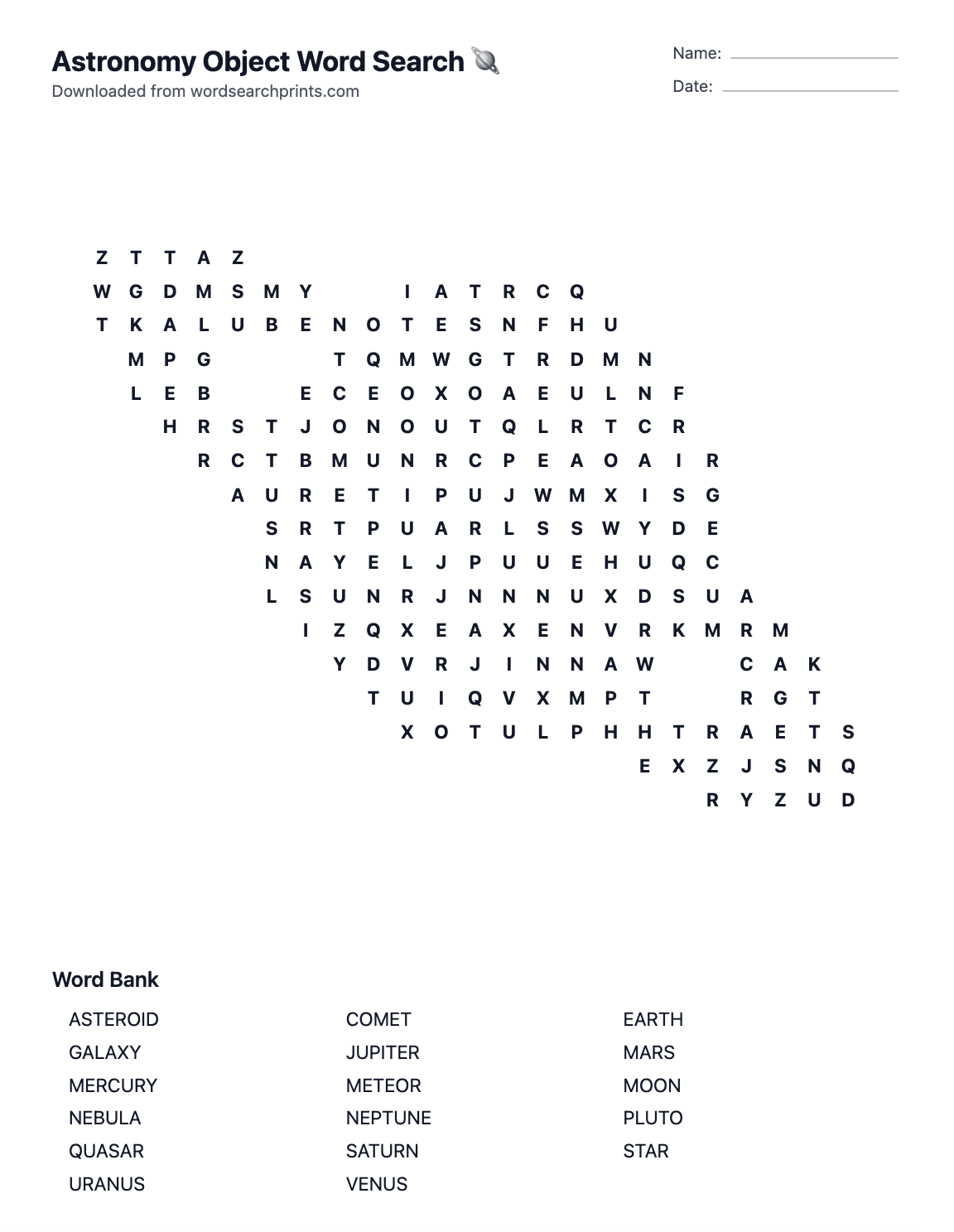 Printable word search preview