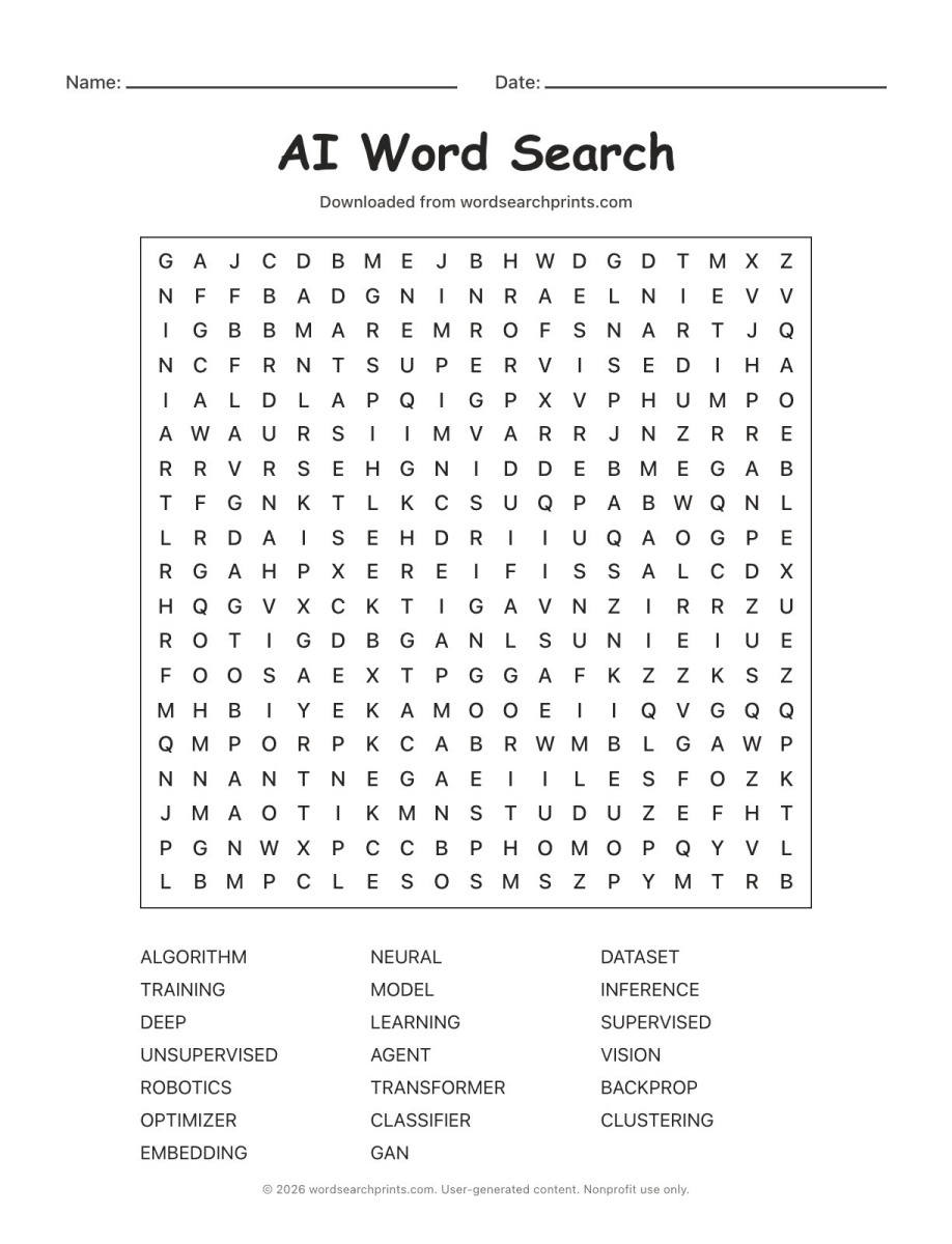 AI Word Search printable worksheet preview