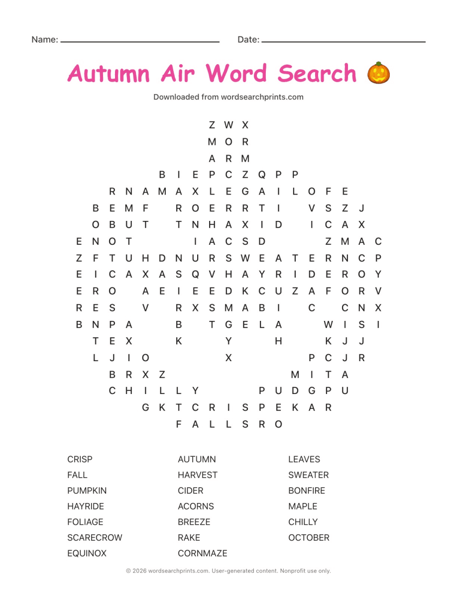 Autumn Air Word Search printable worksheet preview