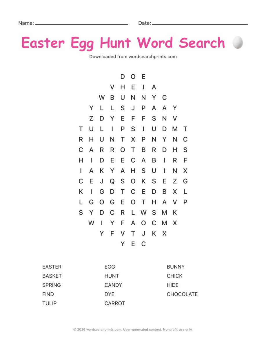 Easter Egg Hunt Word Search printable worksheet preview
