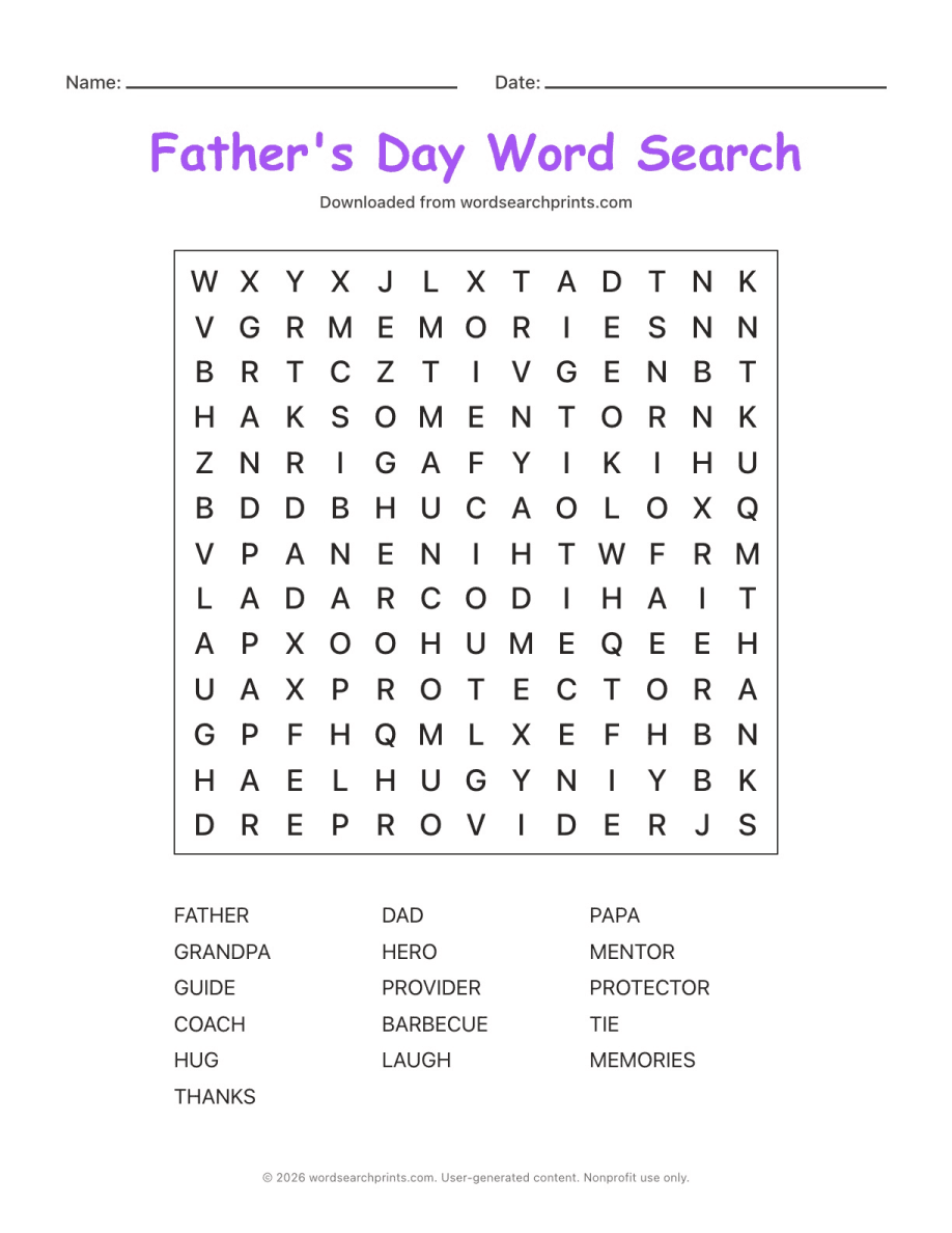 Father's Day Word Search printable worksheet preview