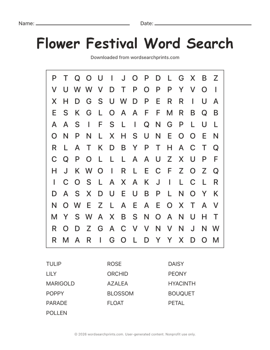 Flower Festival Word Search printable worksheet preview
