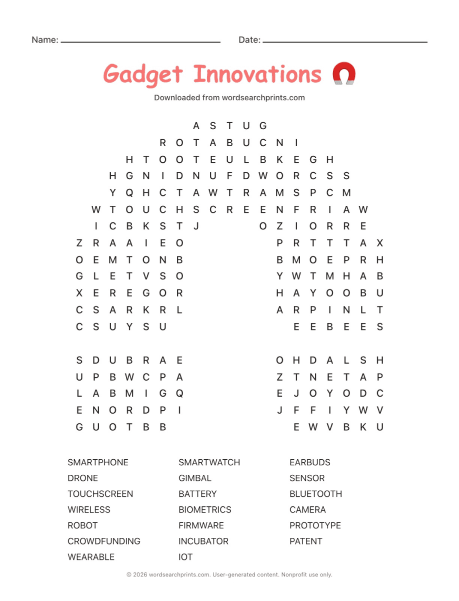 Gadget Innovations Word Search printable worksheet preview