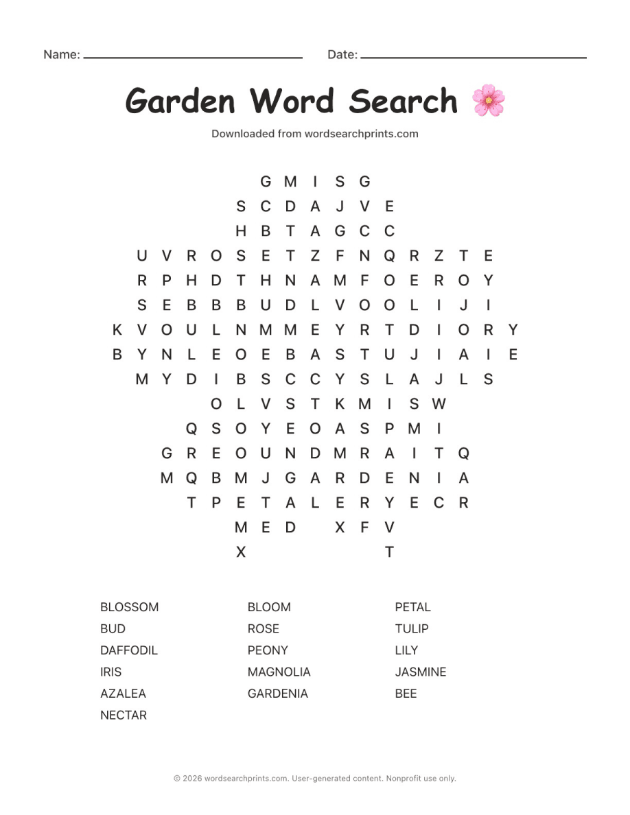 Garden Word Search printable worksheet preview
