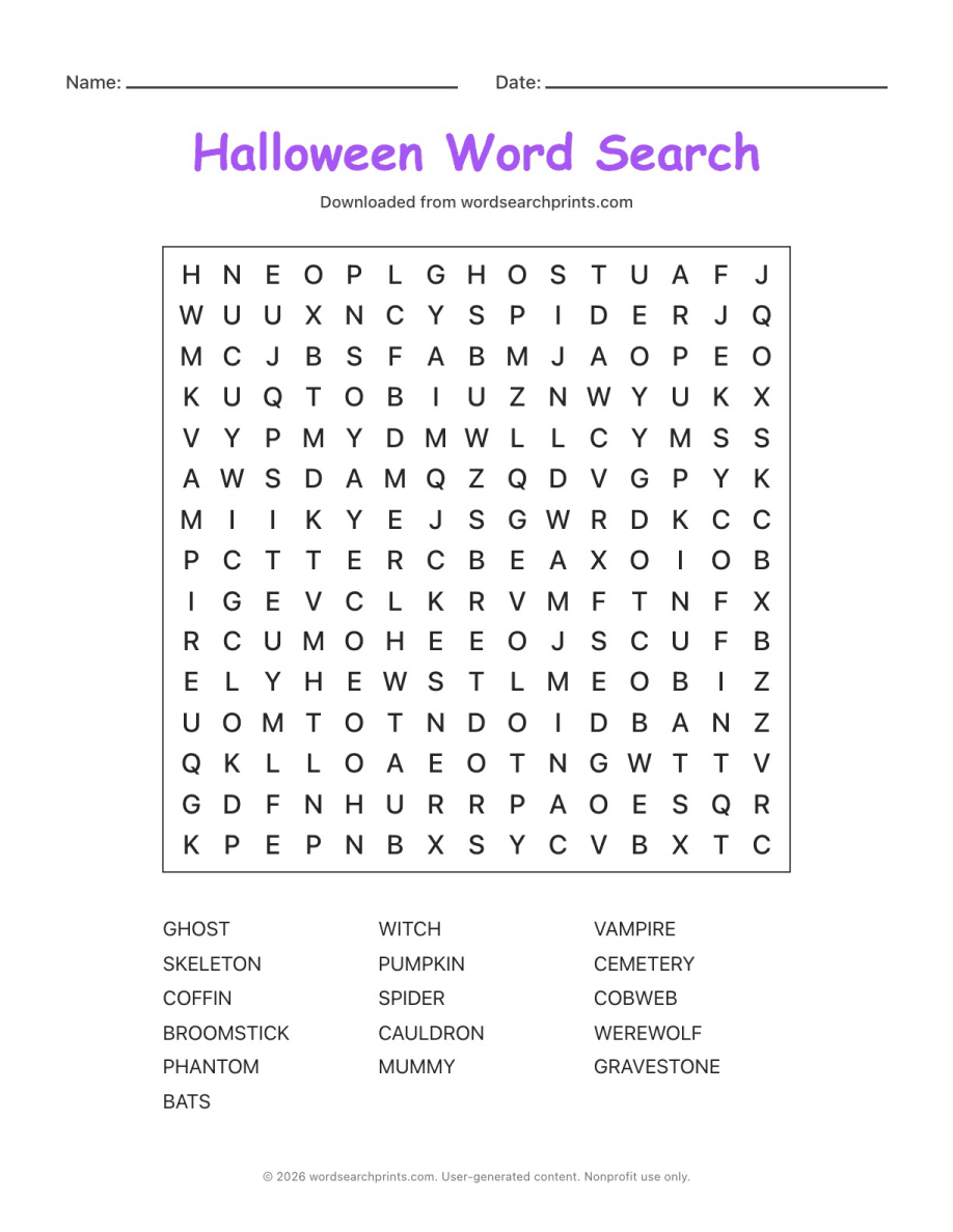 Halloween Word Search printable worksheet preview