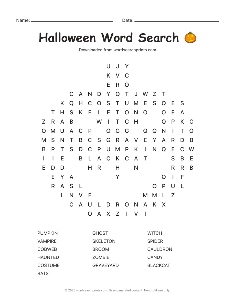 Halloween Word Search printable worksheet preview