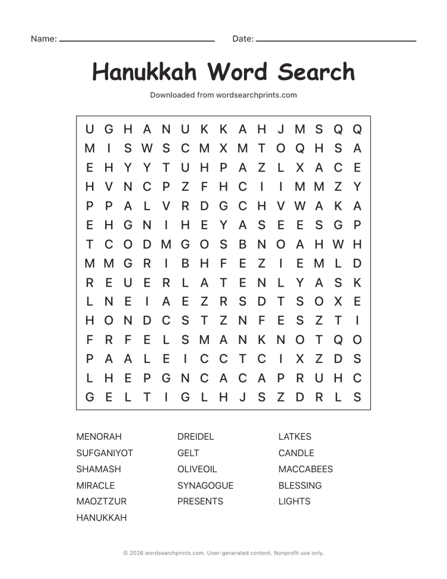 Hanukkah Word Search printable worksheet preview