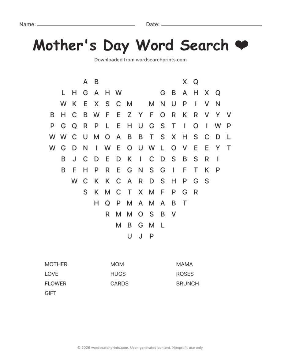 Mother's Day Word Search printable worksheet preview