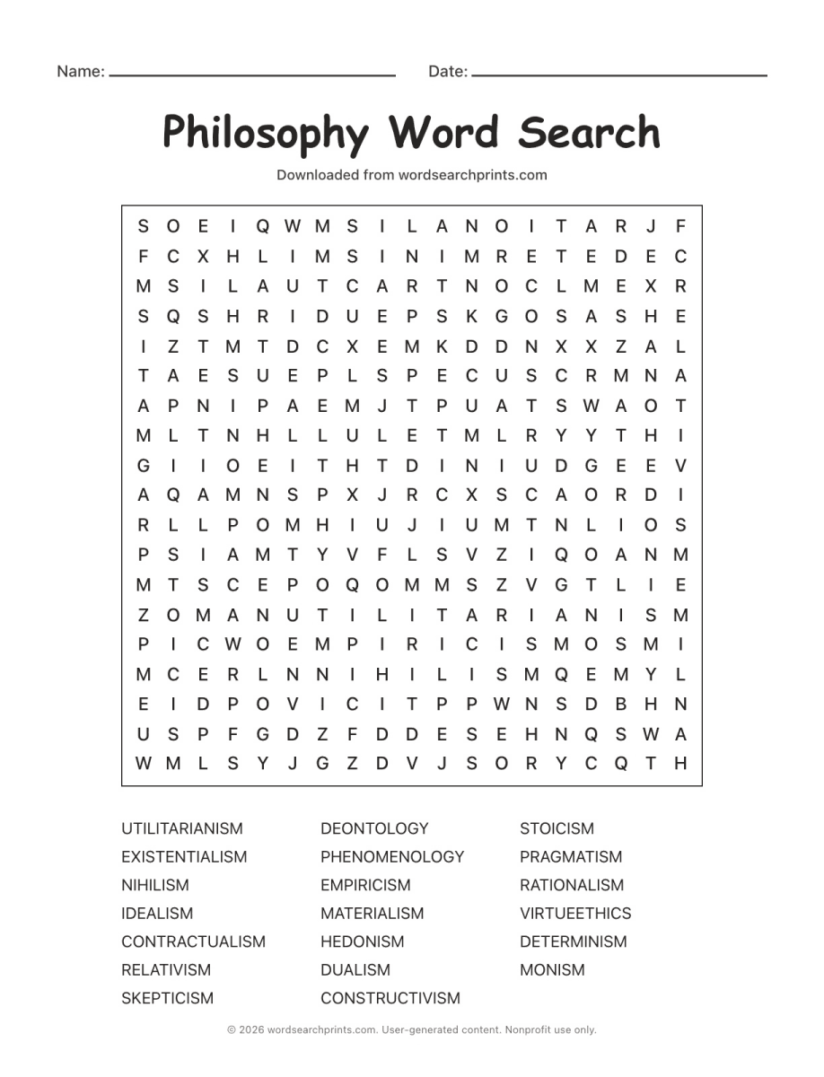 Philosophy Word Search printable worksheet preview