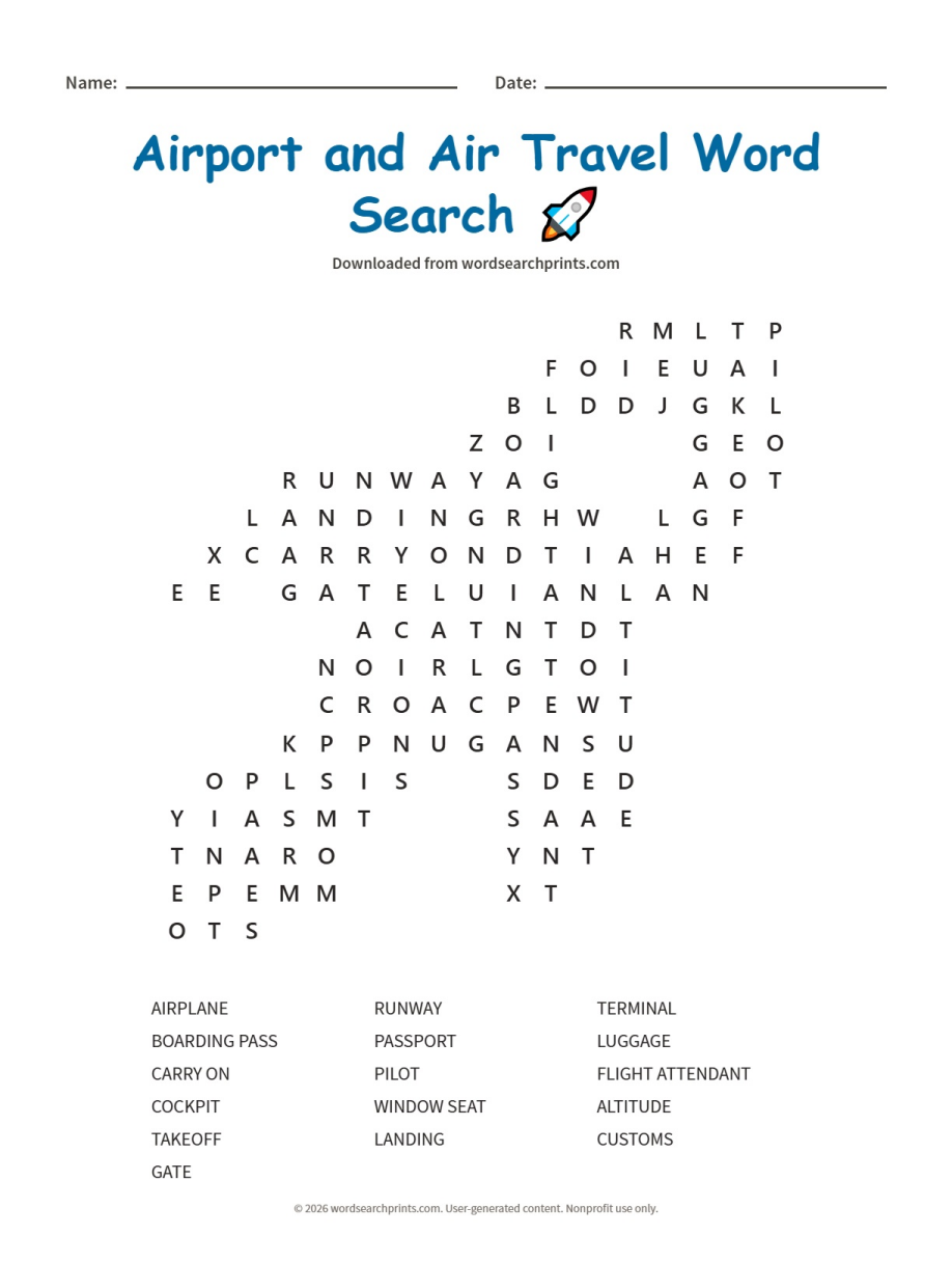 Airport and Air Travel Word Search