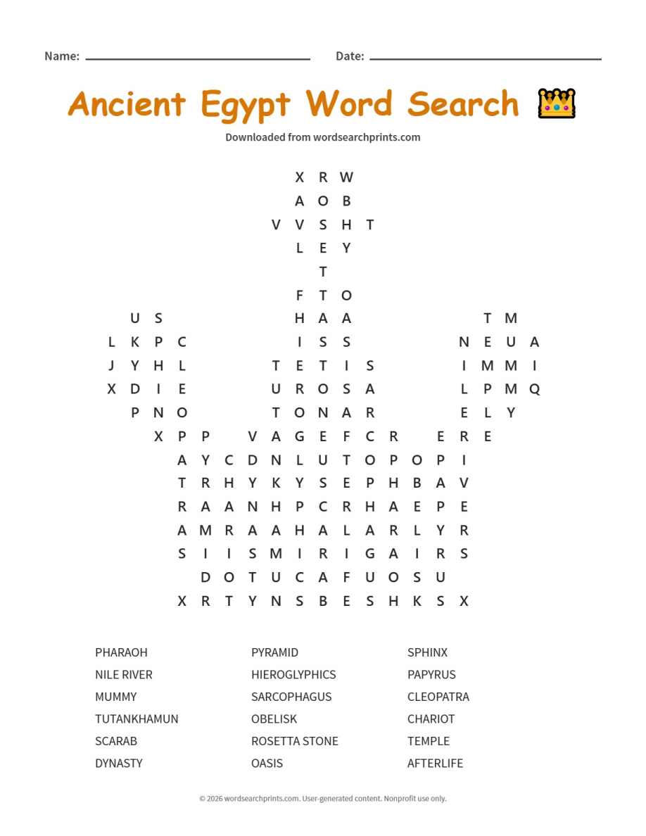 Ancient Egypt Word Search printable worksheet preview