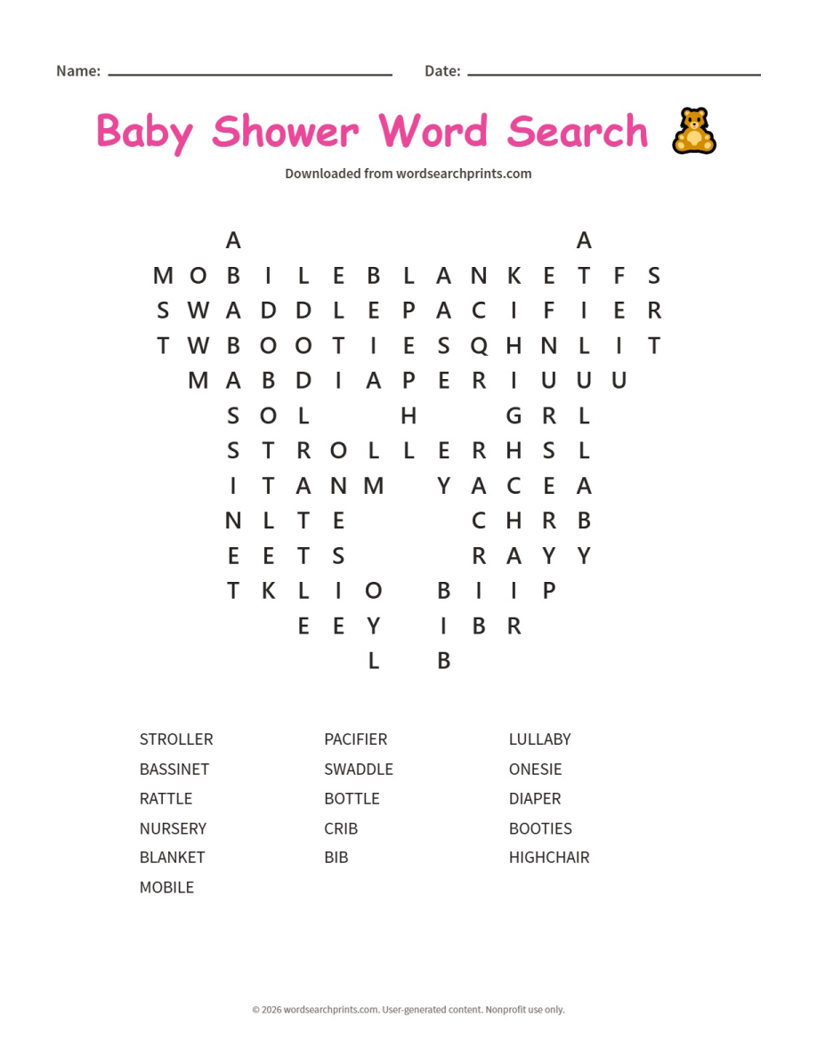 Baby Shower Word Search