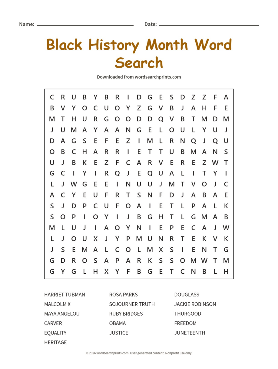 Black History Month Word Search