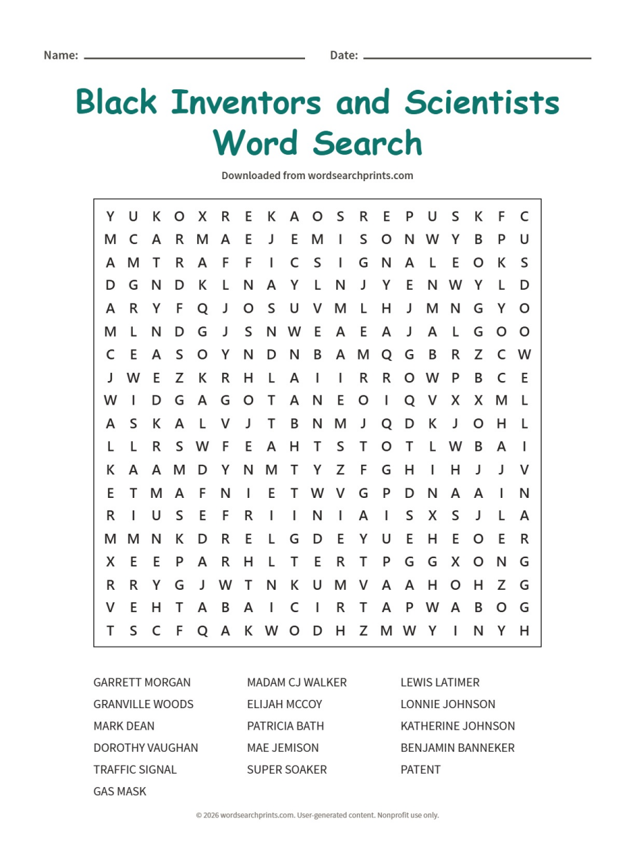 Black Inventors and Scientists Word Search