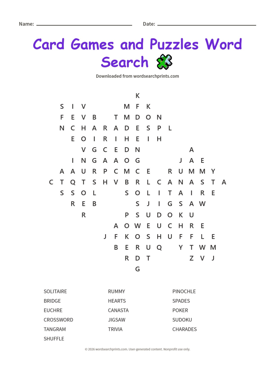 Card Games and Puzzles Word Search