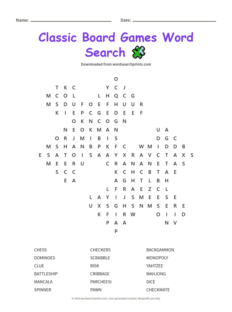 Classic Board Games Word Search