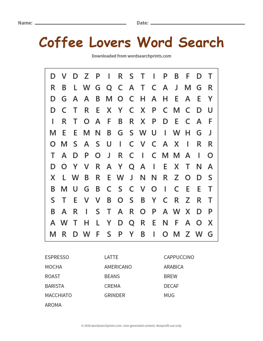 Coffee Lovers Word Search