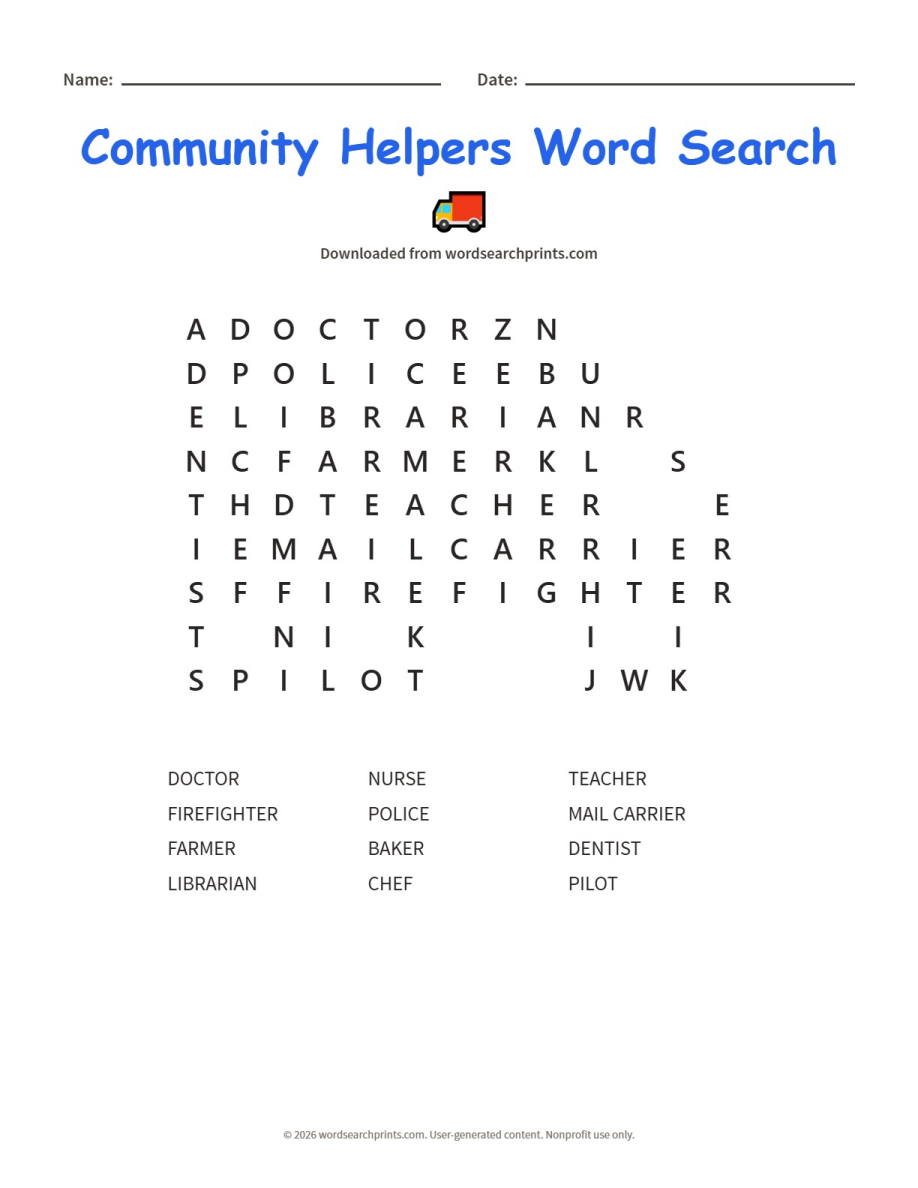 Community Helpers Word Search