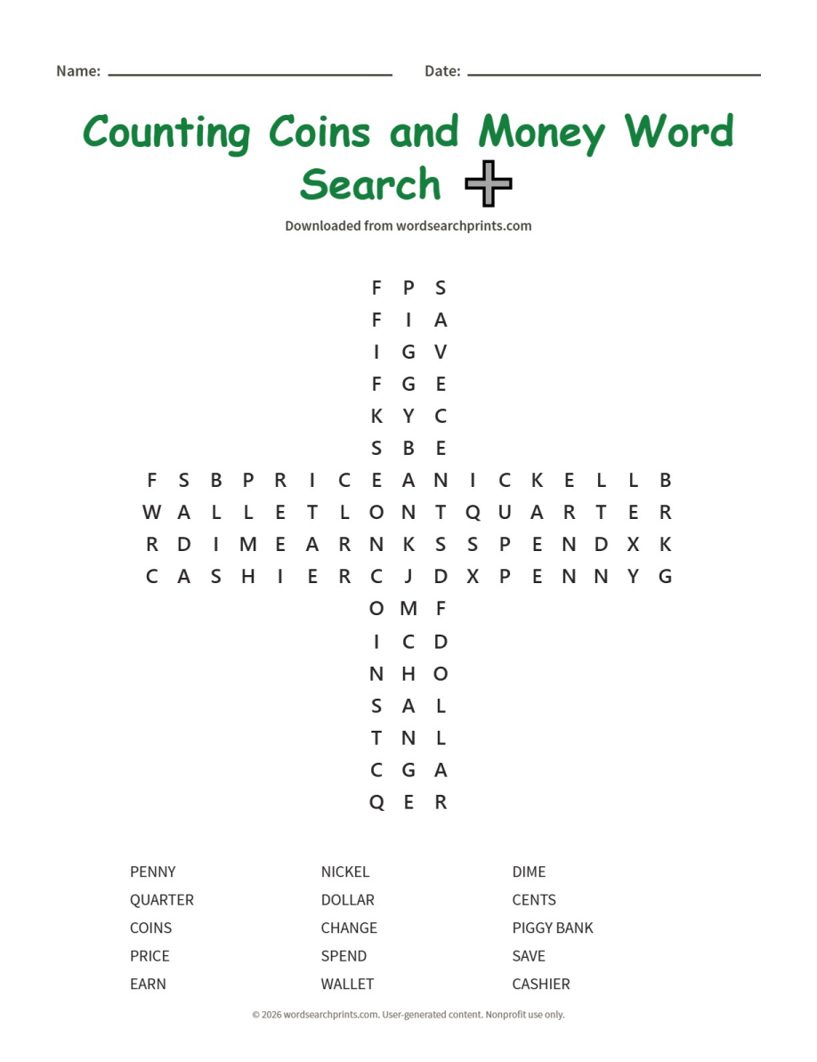 Counting Coins and Money Word Search