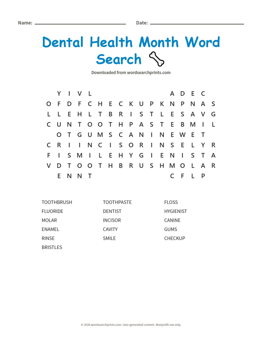 Dental Health Month Word Search
